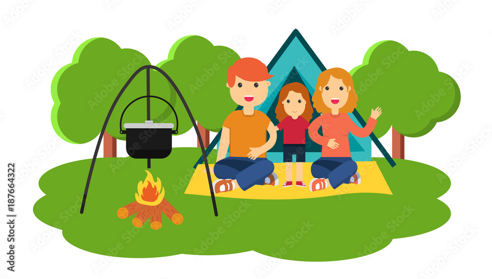 Flat colorful vector illustration of family