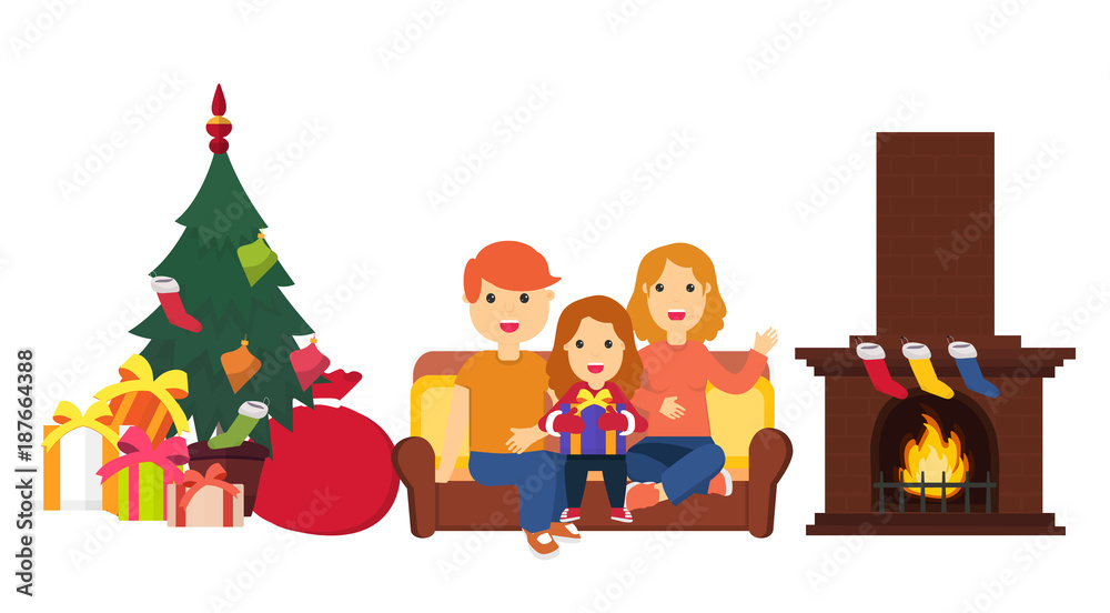 Obraz premium Happy family sitting on the sofa