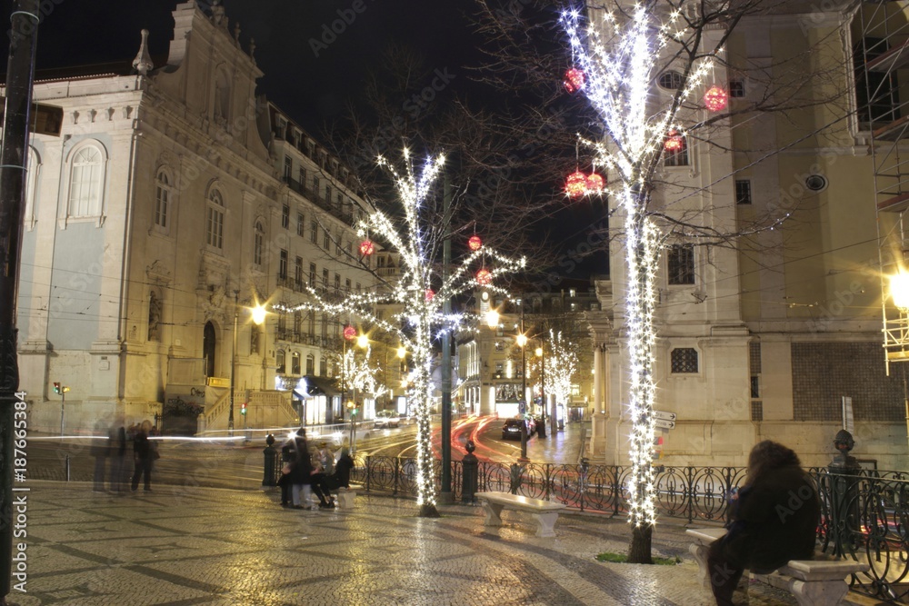 Streets and squares illuminated at Christmas in Lisbon