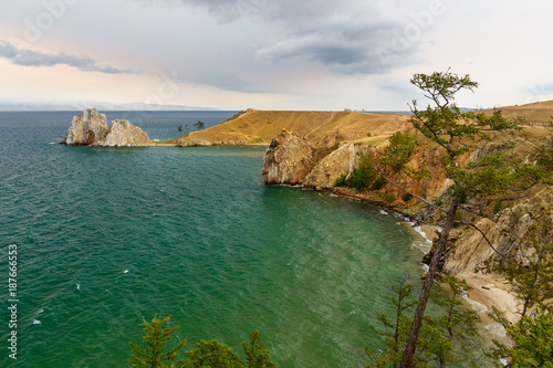 View of Shaman Rock. Lake Baikal. Olkhon Island. Russia
