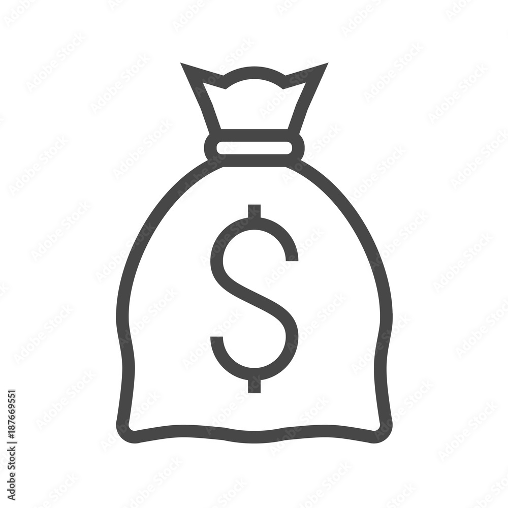 Money Bag with Dollar Thin Line Vector Icon. Flat icon isolated on the white background. Editable EPS file. Vector illustration. Money Bag with Dollar Thin Line Vector Icon. Flat icon isolated on the white background. Editable EPS file. Vector illustration.
