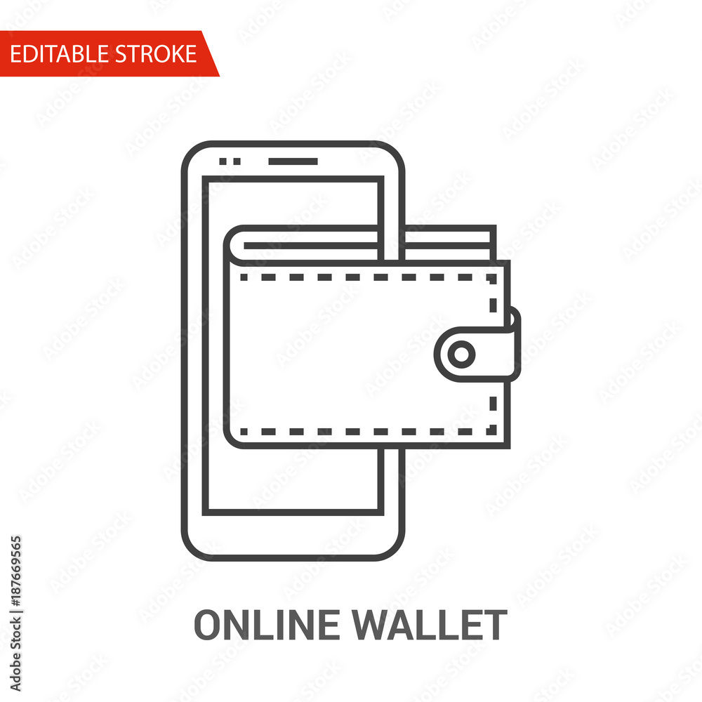 Online Wallet Icon. Thin Line Vector Illustration - Adjust stroke weight - Expand to any Size - Easy Change Colour - Editable Stroke - Pixel Perfect Online Wallet Icon. Thin Line Vector Illustration - Adjust stroke weight - Expand to any Size - Easy Change Colour - Editable Stroke - Pixel Perfect