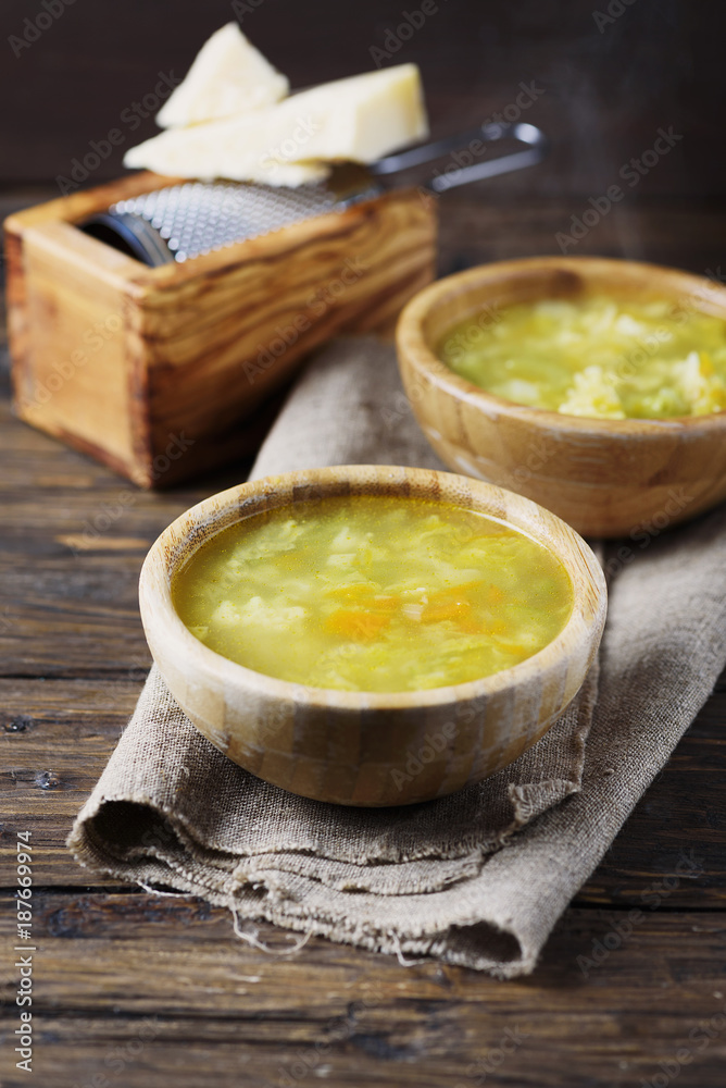Vegetable vegetarian soup with parmesan cheese Vegetable vegetarian soup with parmesan cheese