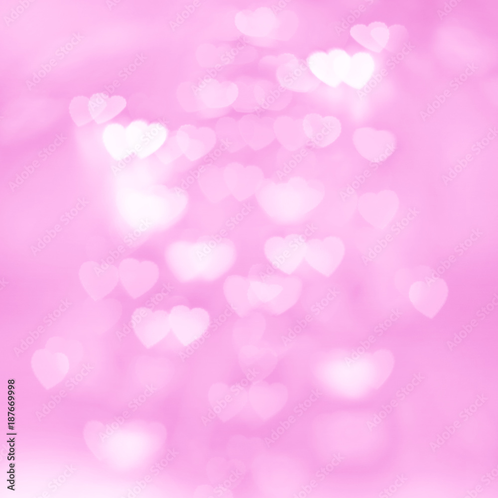 Blurred Unfocussed Lights in the Shape of Heart Pink Background