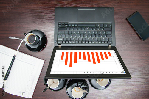 desk top view, with the computer on which the chart is 