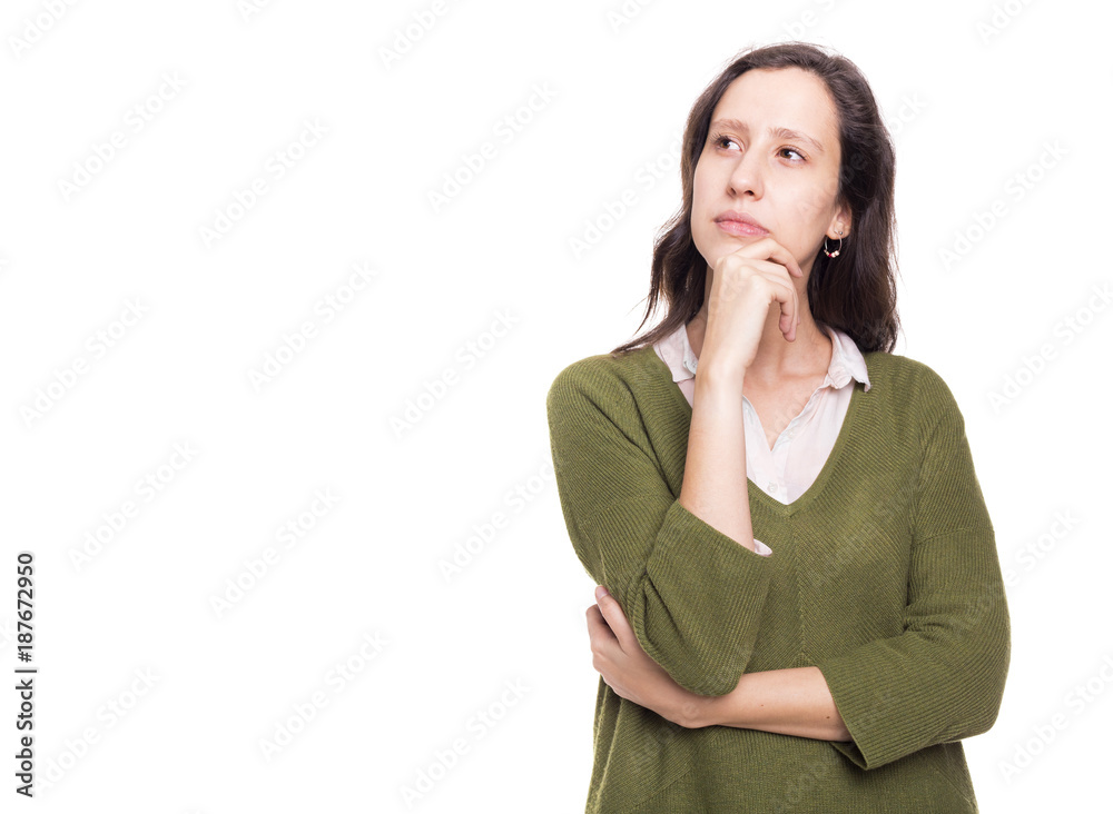 Pensive girl isolated on a white background Pensive girl isolated on a white background