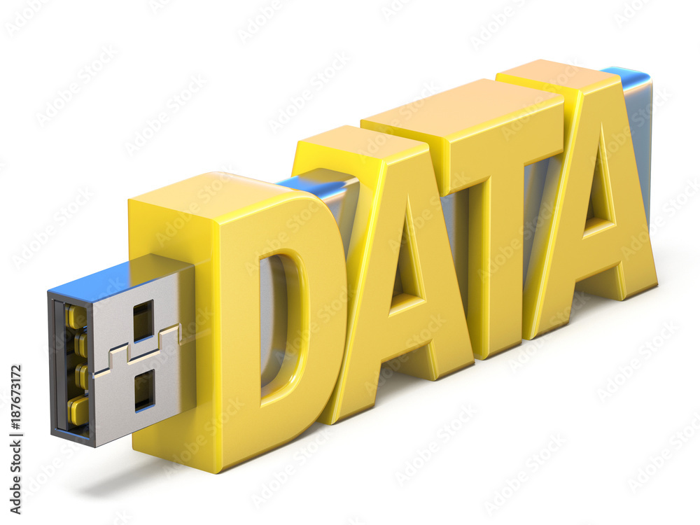 USB flash memory stick with word DATA 3D