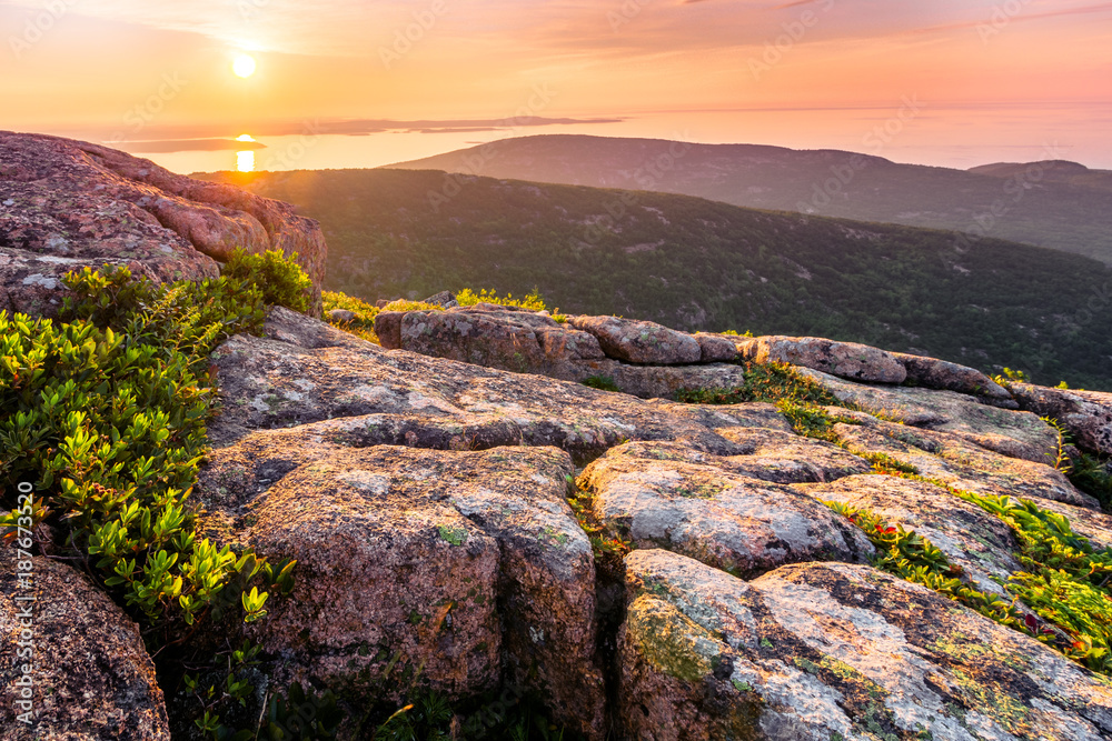 Sunrise view from the top of Cadillac Mountain. Acadia National Park