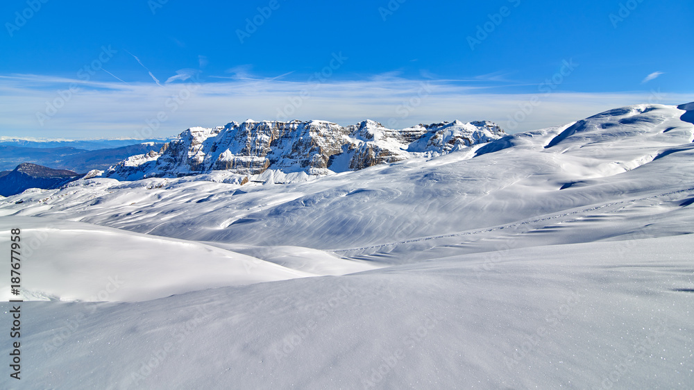 Ski resort Madonna di Campiglio.Panoramic landscape of Dolomite Alps in Madonna di Campiglio. Italy