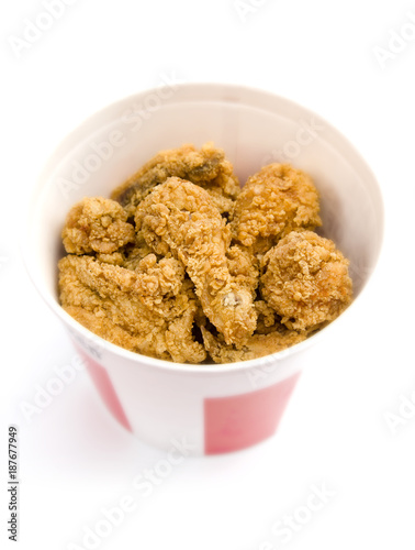 A Classic Bucket Full of Crispy Breaded Fried Chicken