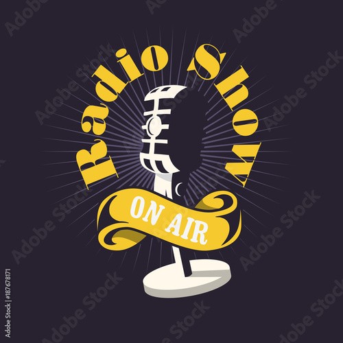 Radio Show Design With Old Fashioned Microphone.