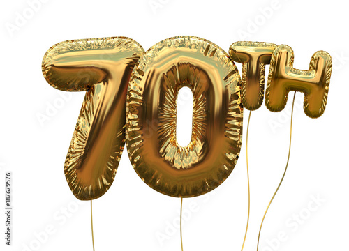 Photography Gold number 70 foil birthday balloon isolated on white