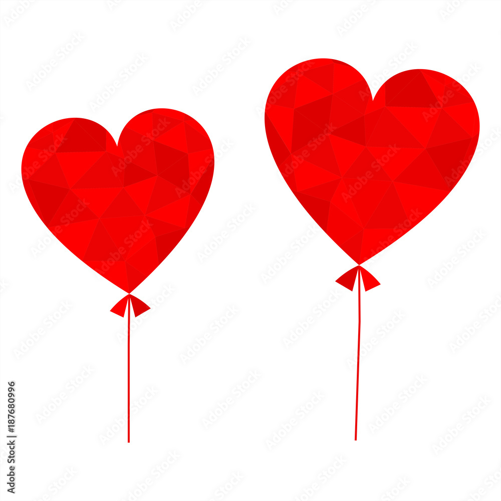 Valentine's day card design template. Low poly hearts with shaped balloons. Valentine's day card design template. Low poly hearts with shaped balloons.