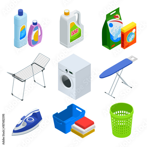 Isometric laundry service elements set
