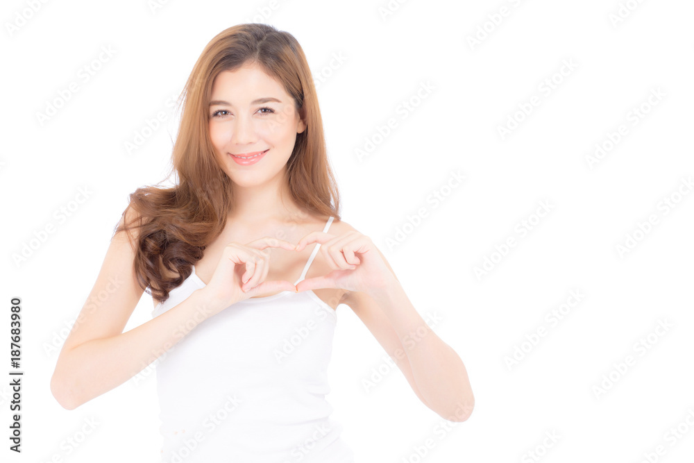 Portrait of asian young woman holding heart shape smile, valentines day, holiday concept. Portrait of asian young woman holding heart shape smile, valentines day, holiday concept.