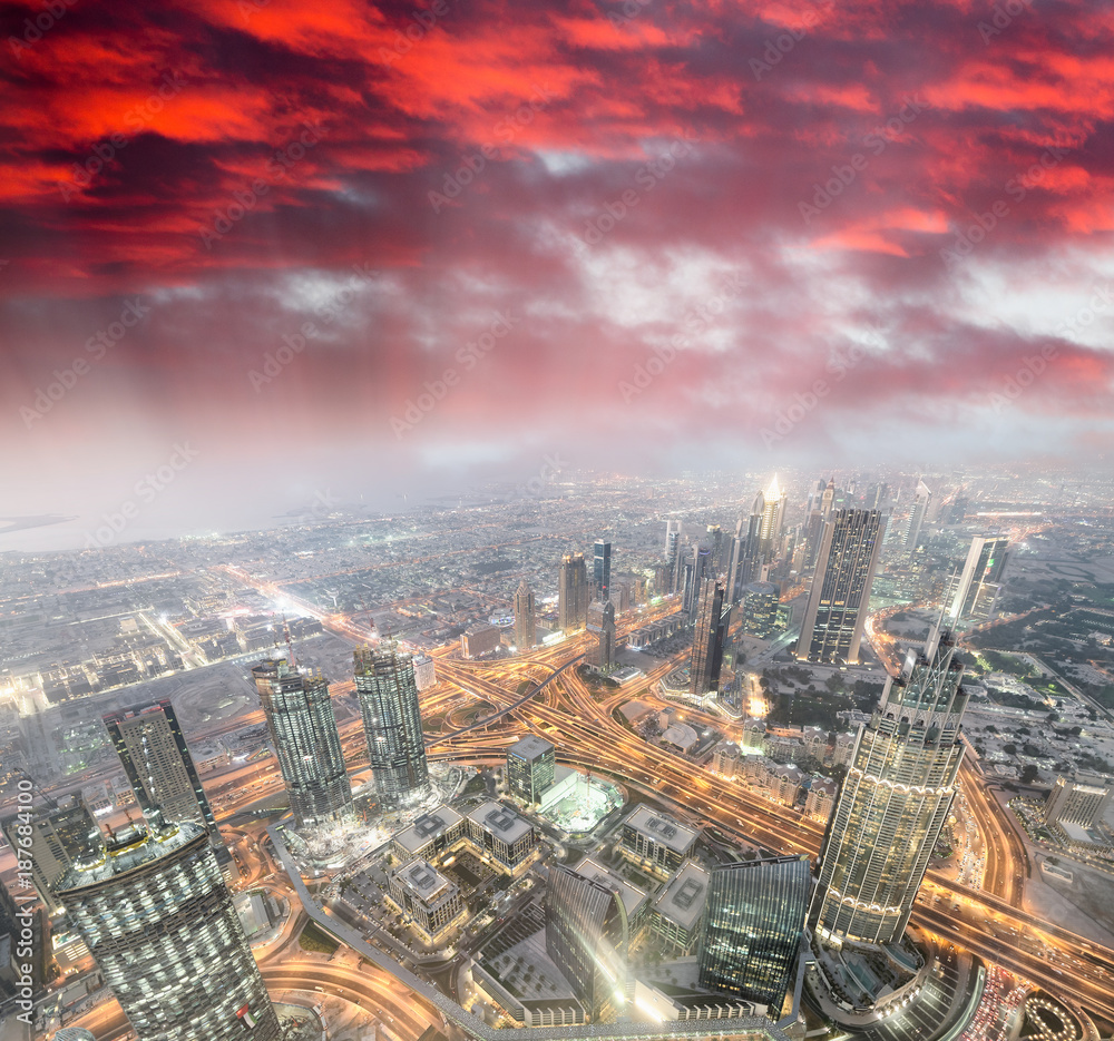 Fototapeta premium Aerial view of Downtown Dubai at night