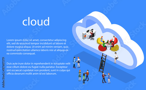 Isometric 3D vector illustration concept of a cloud office with people