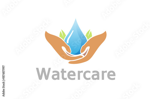 Water Care Hands Holding Drop Logo Design Symbol Illustration