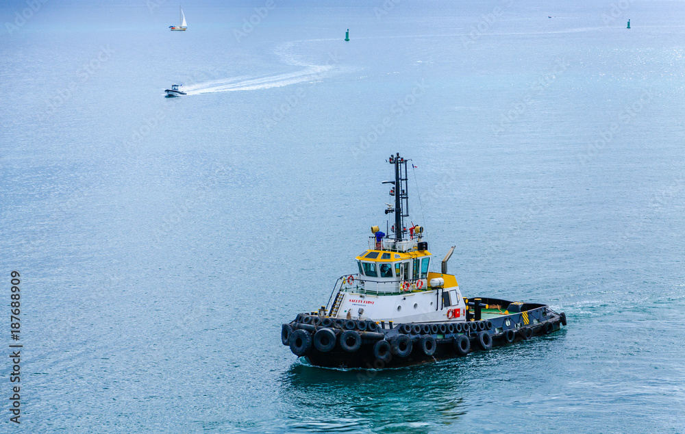 Large Tugboat on Calm Green Bay Large Tugboat on Calm Green Bay