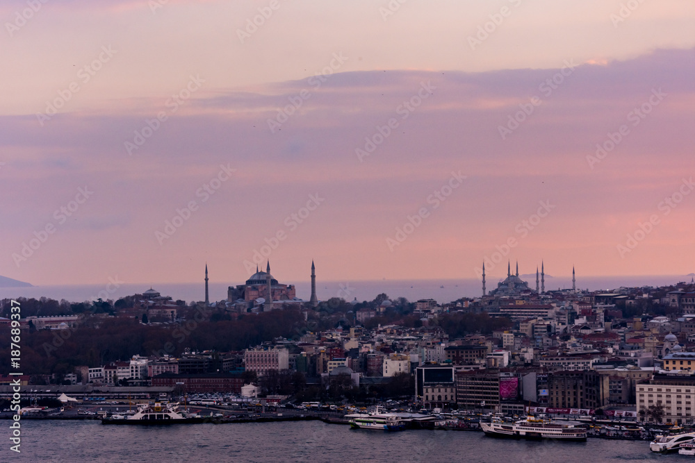 Famous Hagia Sophia and Blue mosque from the distance