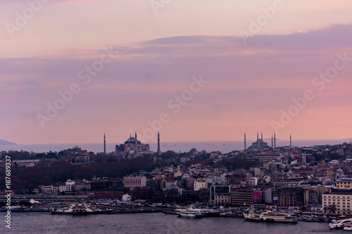 Famous Hagia Sophia and Blue mosque from the distance