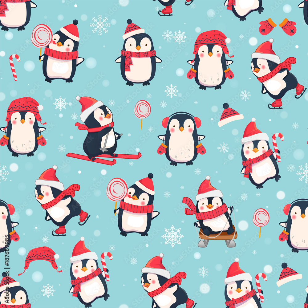 Fototapeta premium seamless pattern with penguins
