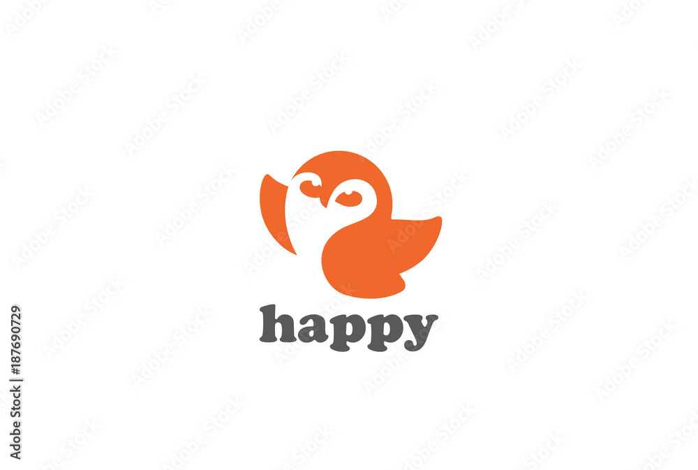 Naklejka premium Flying Owl Logo vector Negative space. Funny bird abstract icon