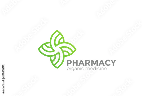 Pharmacy Organic Natural Medicine Cross Logo vector Linear