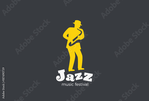 Saxophonist playing Jazz Saxophone Logo vector. Music Festival