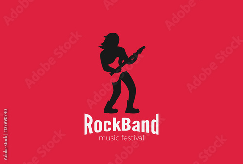 Rock Guitarist playing Guitar Logo design vector. Music Festival