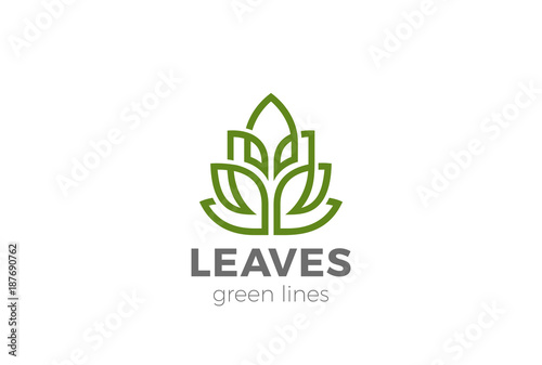 Green Organic Leaves Plant Logo vector Linear