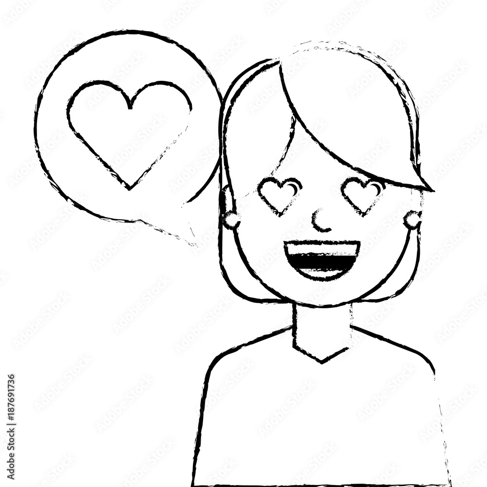 young woman with love heart in speech bubble vector illustration sketch design