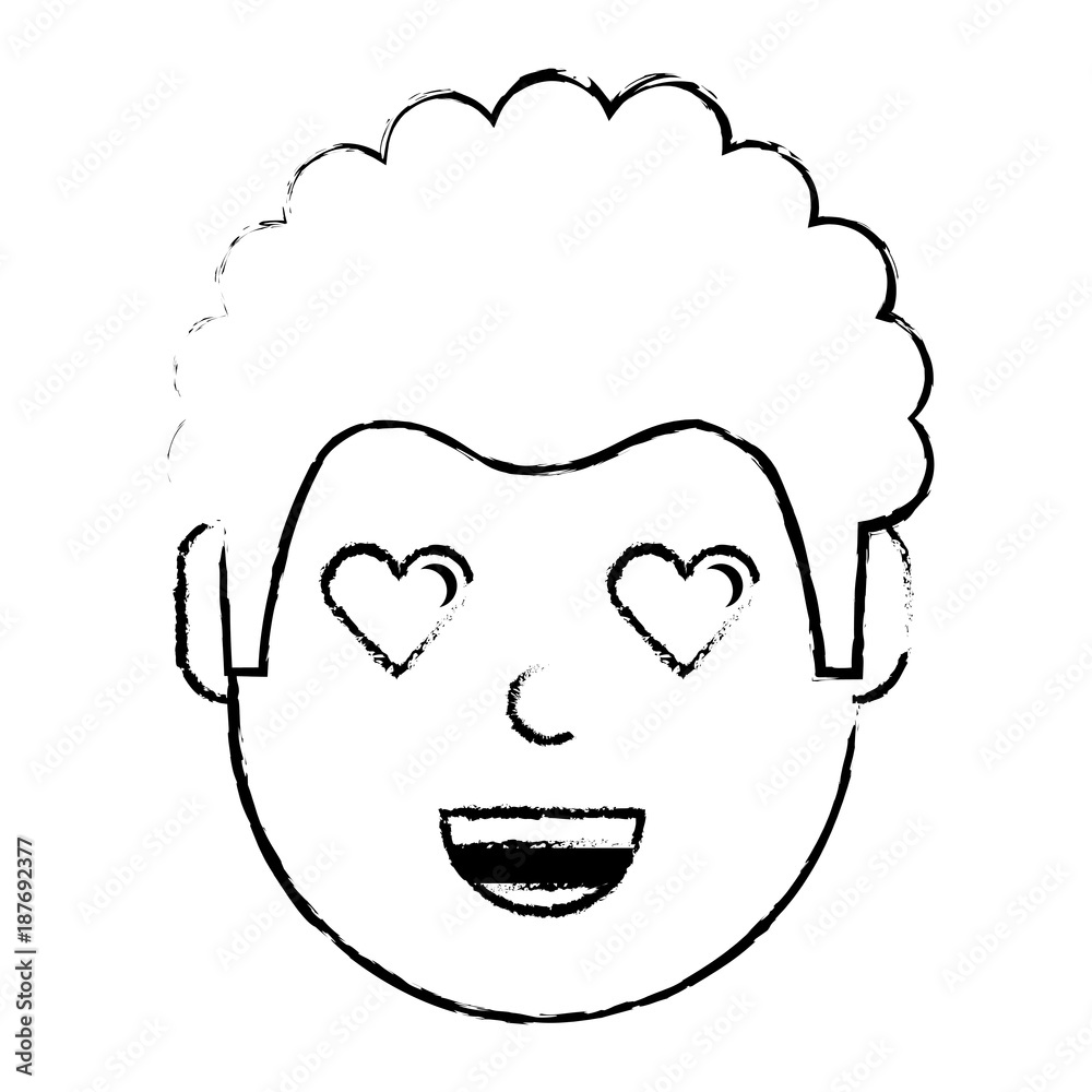 man character in love emotion with hearts as eyes vector illustration