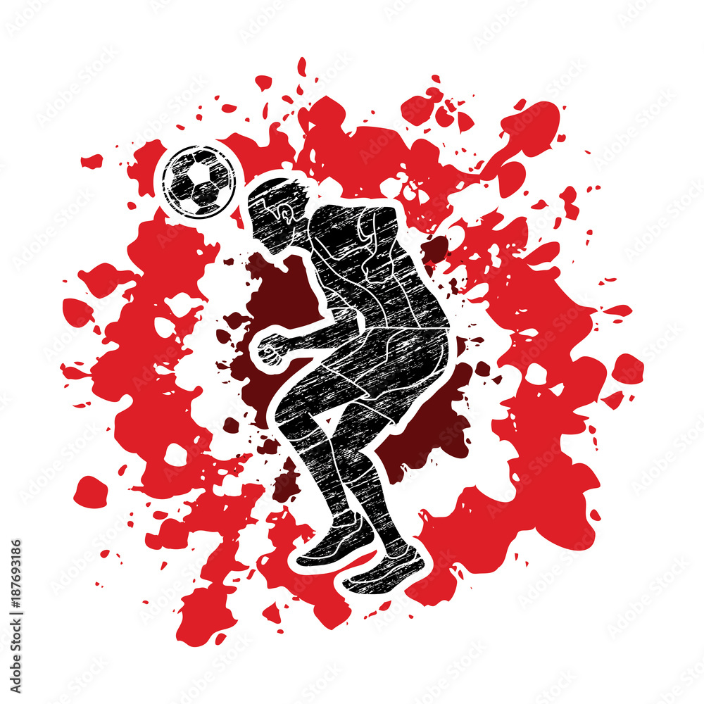 Soccer player bouncing a ball action designed on splatter ink background  graphic vector