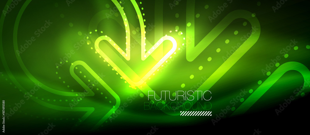 Obraz premium Techno neon glowing arrow background