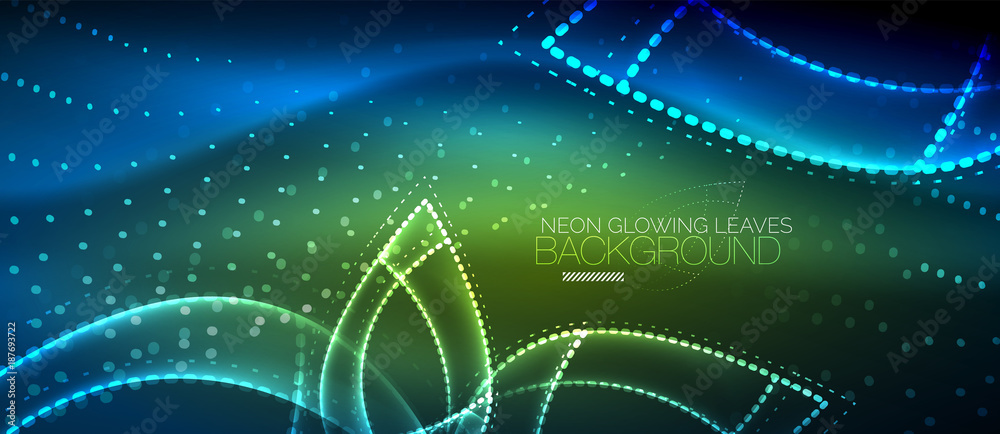 Neon leaf background, green energy concept
