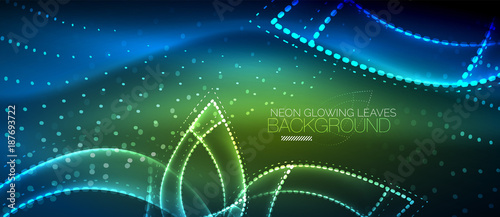 Neon leaf background, green energy concept