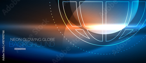 Techno globe concept, neon glow planet