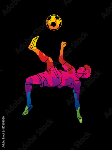 Soccer player somersault kick , overhead kick action designed using colorful graphic vector