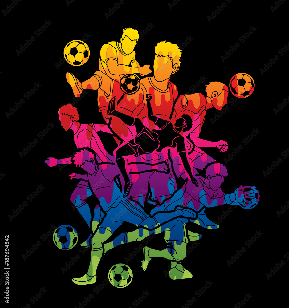 Soccer player team composition designed using colorful graphic vector.
