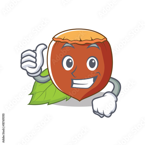 Thumbs up hazelnut character cartoon style
