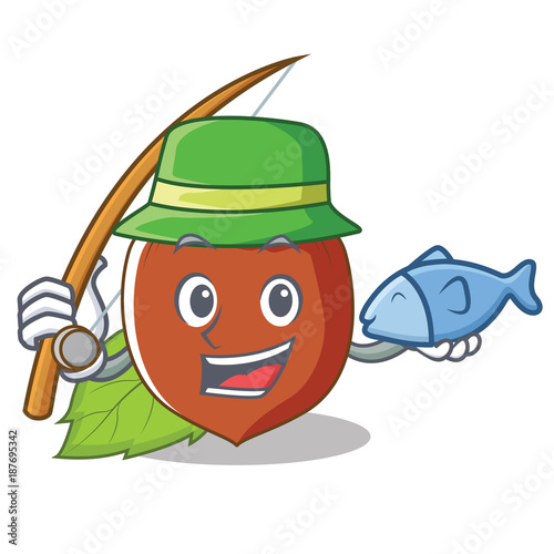 Fishing hazelnut mascot cartoon style