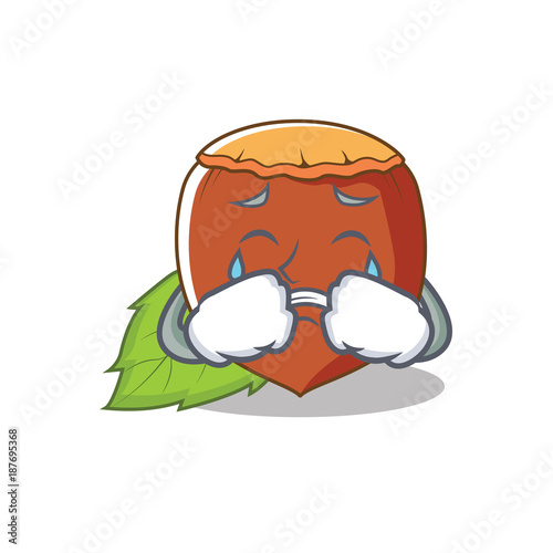 Crying hazelnut mascot cartoon style