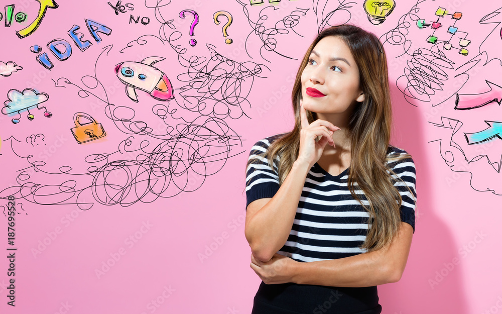 Many Thoughts with young woman in a thoughtful pose Many Thoughts with young woman in a thoughtful pose