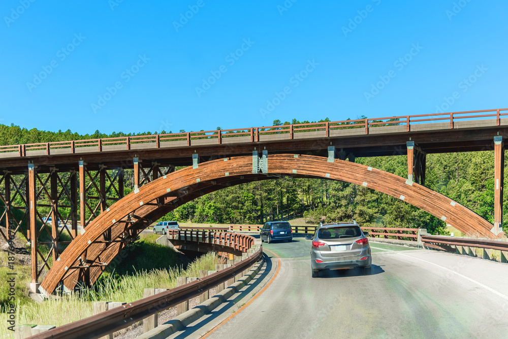 Fototapeta premium Moderon Wooden Bridge on Mount Rushmore Road