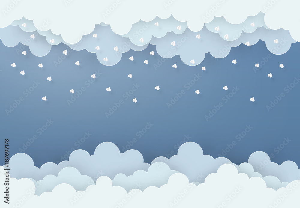 Paper art design style the concept is rainy season, Cloud and rain on dark background , vector design element illustration Paper art design style the concept is rainy season, Cloud and rain on dark background , vector design element illustration