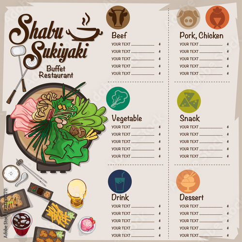 Fotografie menu shabu sukiyaki restaurant template design graphic objects