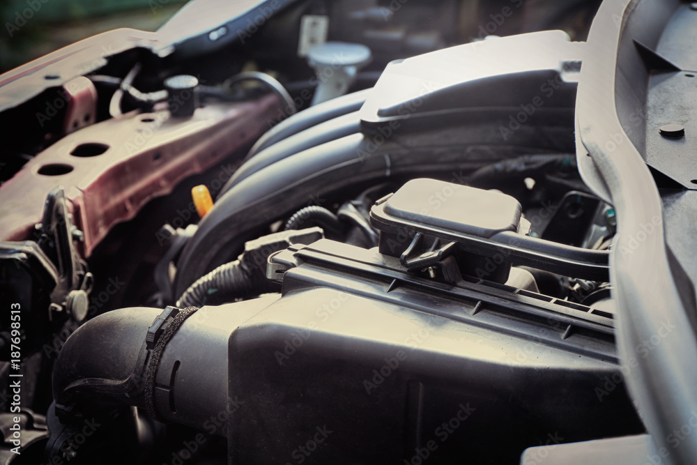 Closeup view of car engine. Auto mechanic service Closeup view of car engine. Auto mechanic service