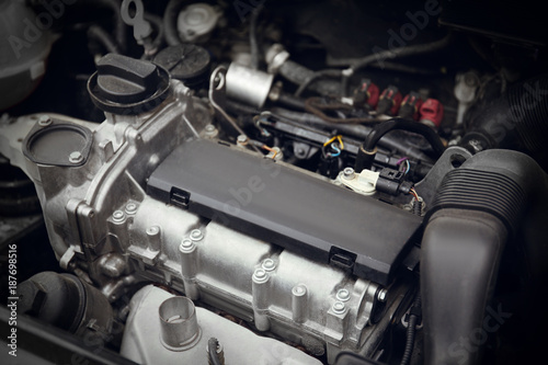 Closeup view of car engine. Auto mechanic service