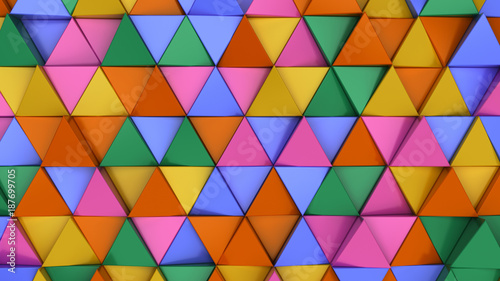 Pattern of green, yellow, brown and blue triangle prisms